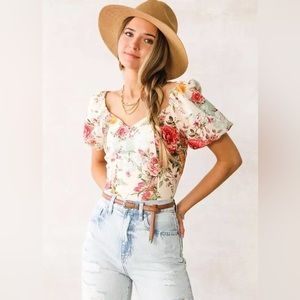 A. Peach Floral Chiffon Cropped Top girly firty date night romantic